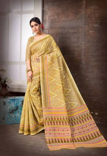 Enhance Your Personality In This Lovely Colored Designer Saree. This Saree?And Blouse Are Fabricated On Cottont Silk Beautified With Designer Printed. Buy This Pretty Saree Now.