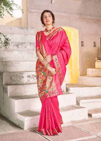 Attrective Look Pretty In This Beautifull Saree In Lovely Color Paired With Blouse. This Saree And Blouse Are Fabricated On Silk With Weaving Designer. Buy This Saree Now