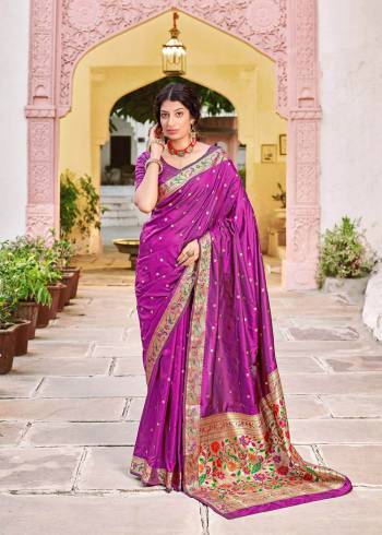 Attrective Look Pretty In This Beautifull Saree In Lovely Color Paired With Blouse. This Saree And Blouse Are Fabricated On Silk With Weaving Designer. Buy This Saree Now