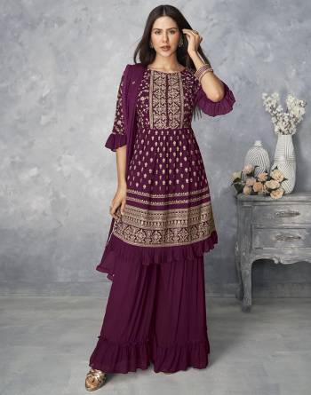 Stylist This Partywear Designer Long Length Suit In Lovely Color.Its Pretty Heavy Designer Embroidery Work Top Is Georgette Based Paired With Georgette Bottom And Georgette Fabricated Dupatta Which Gives An Attractive To The Suit.