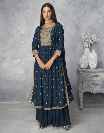 Stylist This Partywear Designer Long Length Suit In Lovely Color.Its Pretty Heavy Designer Embroidery Work Top Is Georgette Based Paired With Georgette Bottom And Georgette Fabricated Dupatta Which Gives An Attractive To The Suit.