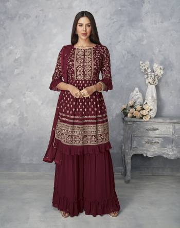 Stylist This Partywear Designer Long Length Suit In Lovely Color.Its Pretty Heavy Designer Embroidery Work Top Is Georgette Based Paired With Georgette Bottom And Georgette Fabricated Dupatta Which Gives An Attractive To The Suit.