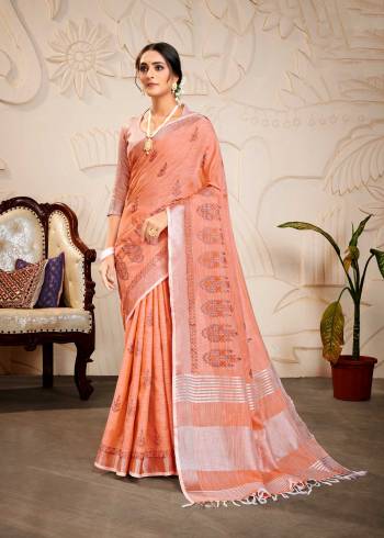 Attrective Looking This Saree Are Fine Saree Paired With Blouse.This Saree And Blouse Are Linen Based Fabric With Wevon Designer Pallu With Embroidery Work. Buy This Pretty Saree Now.