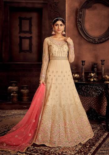 Stylist This Partywear Designer Long Length Suit In Lovely Color.Its Pretty Heavy Designer Jari Embroidery Work Top Is Butterfly Net Based Paired With Santoon Bottom And Butterfly Net Fabricated Dupatta Which Gives An Attractive To The Suit.