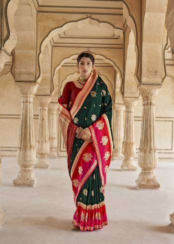 Looking This Traditional Partywear Saree Are Fine Saree Paired With Blouse.This Saree And Blouse Are Banarasi Soft Silk Fabric With Designer Jari Weaving Work. Buy This Pretty Saree Now.