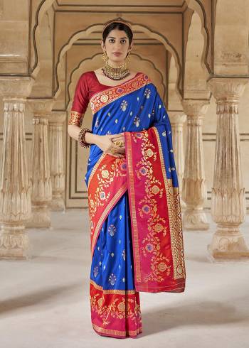 Looking This Traditional Partywear Saree Are Fine Saree Paired With Blouse.This Saree And Blouse Are Banarasi Soft Silk Fabric With Designer Jari Weaving Work. Buy This Pretty Saree Now.