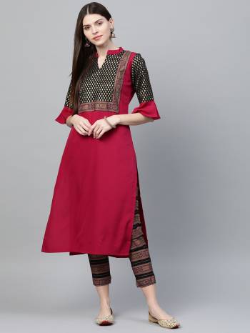 Attrective This Readymade Long Kurti With Pant In Fine Color.Kurti And Pant Are Fabricated On Crepe Beautified With Designer Printed. It Is Light In Weight And Easy To Carry All Day Long. 