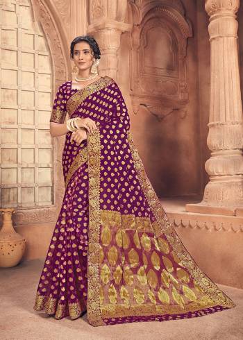 Looking This Lovely Colored Traditional Designer Saree. This Saree?And Blouse Are Fabricated On Chiffon Beautified With Designer Weaving Jari Work. Buy This Pretty Saree Now.