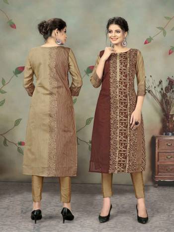 Attrective This Readymade Long Kurti With Bottom In Fine Color. Kurti Are Chanderi And Pant Are Polyster Fabricated Beautified With Designer Printed. It Is Light In Weight And Easy To Carry All Day Long. 