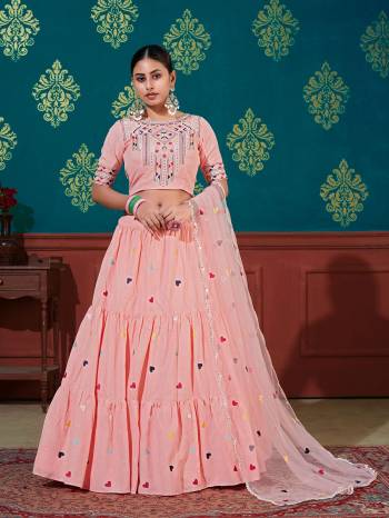 Looking This Partywear Heavy Designer Lahenga Choli Set Are Cotton And Dupatta Net In Fabricated Beautified With Attrective Designer Thread,Sequance Embroidery Work.Buy Now. 