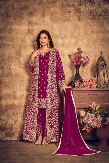 Stylist This Partywear Designer Long Length Suit In Lovely Color.Its Pretty Heavy Designer Thread,Sequance Embroidery Work Top Is Net Based Paired With Satin Bottom And Net Fabricated Dupatta Which Gives An Attractive To The Suit.