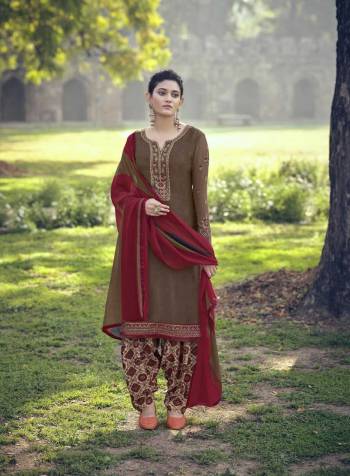 This Designer Patiyala Suit In Fine Color.Its Pretty Heavy Designer Embroidery Work Top Is Royal Crepe Based Paired With Royal Crepe Bottom And Faux Georgette Fabricated Digital Printed Dupatta Which Gives An Attractive To The Suit.