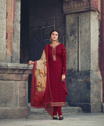 Designer This Suit In Fine Color.Its Pretty Heavy Designer Thread Embroidery Work Top Is Faux Georgette Based Paired With Santoon Bottom And Chiffon Fabricated Digital Printed Dupatta Which Gives An Attractive To The Suit.