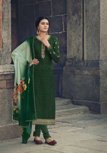 Designer This Suit In Fine Color.Its Pretty Heavy Designer Thread Embroidery Work Top Is Faux Georgette Based Paired With Santoon Bottom And Chiffon Fabricated Digital Printed Dupatta Which Gives An Attractive To The Suit.