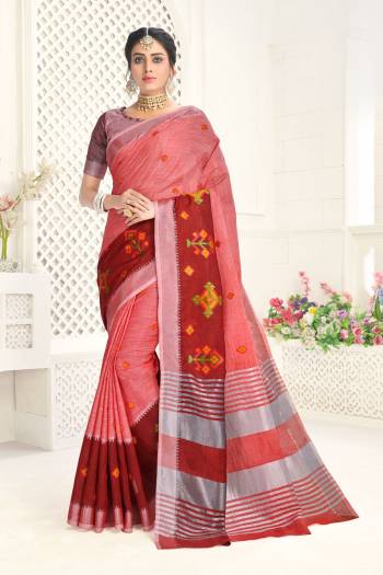 Garb This Tassle Saree Paired With Blouse.This Saree And Blouse Are Linen Based Fabric With Wevon Designer With Embroidery Work. Buy This Pretty Saree Now.