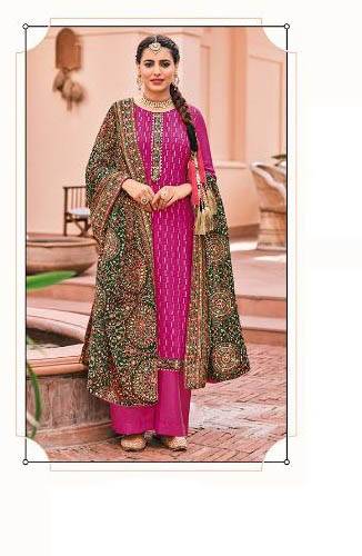 Look Attrctive This Designer Plazzo Suit In Lovely Color.Its Pretty Heavy Designer Embroidery Work Top Is Faux Georgette Based Paired With Santoon Bottom And Faux Georgette Fabricated Dupatta Which Gives An Attractive To The Suit.