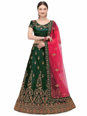 Garb This Partywear Heavy Designer Lehenga Choli And Dupatta In Fine Color Fabricated On Satin Silk Beautified With Heavy Attractive Embroidery Work.Buy Now. 