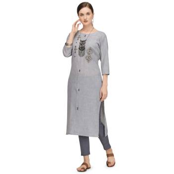 Attrective This Readymade Long Kurti With Bottom In Fine Color. Kurti Are Fancy Slub And Pant Are Viscose Spun Fabricated Beautified With Designer Embroidery Work. It Is Light In Weight And Easy To Carry All Day Long. 