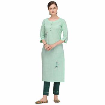 Attrective This Readymade Long Kurti With Bottom In Fine Color. Kurti Are Cotton And Pant Are Cotton Fabricated Beautified With Designer Embroidery Work. It Is Light In Weight And Easy To Carry All Day Long. 