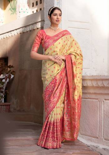 Attrective This Wedding Partywear Stylist Designer Fine Colour Saree Paired With Blouse.This Saree And Blouse Are Kanjivaram Silk Fabric With Heavy Designer Wevon Work. Buy This Pretty Saree Now.