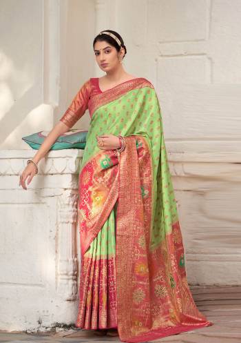 Attrective This Wedding Partywear Stylist Designer Fine Colour Saree Paired With Blouse.This Saree And Blouse Are Kanjivaram Silk Fabric With Heavy Designer Wevon Work. Buy This Pretty Saree Now.