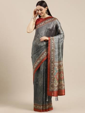 Attrective Look Pretty In This Beautifull Saree In Lovely Color Paired With Contrased Blouse. This Saree And Blouse Are Fabricated On Tussar Silk With Designer Digital Printed. Buy This Saree Now