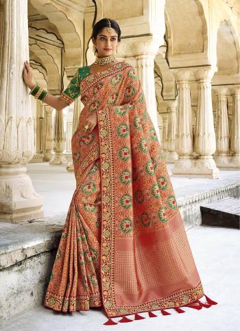 Garb This Partywear Stylist Designer Fine Colour Saree Paired With Contrasted Blouse.This Saree Are Banarasi Silk And Blouse Are Raw Silk Fabric With Heavy Designer Weaving With Embroidery Work Border Blouse. Buy This Pretty Saree Now.