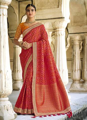 Garb This Partywear Stylist Designer Fine Colour Saree Paired With Contrasted Blouse.This Saree Are Dola Silk And Blouse Are Raw Silk Fabric With Heavy Designer Weaving With Embroidery Work Border Blouse. Buy This Pretty Saree Now.