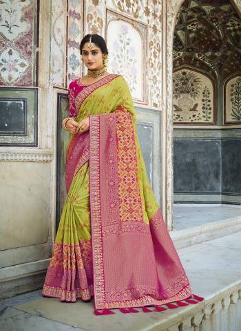 Garb This Partywear Stylist Designer Fine Colour Saree Paired With Contrasted Blouse.This Saree Are Dola Silk And Blouse Are Raw Silk Fabric With Heavy Designer Weaving With Embroidery Work Border Blouse. Buy This Pretty Saree Now.