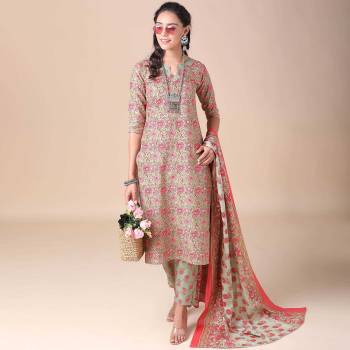 Attrective This Good Looking Readymade Long Suits In Fine Color. Top,Bottom And Dupatta Are Cotton Fabricated Beautified With Designer Printed. It Is Light In Weight And Easy To Carry All Day Long. 