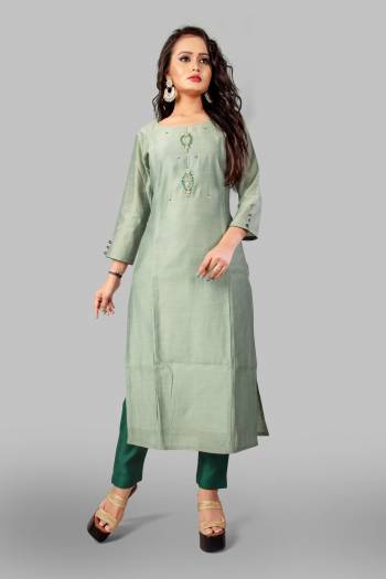 Look This Readymade Long Kurti With Bottom In Fine Color. Kurti Are Chanderi Viscose And Pant Are Fancy Slub Fabricated Beautified With Designer Embroidery Work. It Is Light In Weight And Easy To Carry All Day Long. 