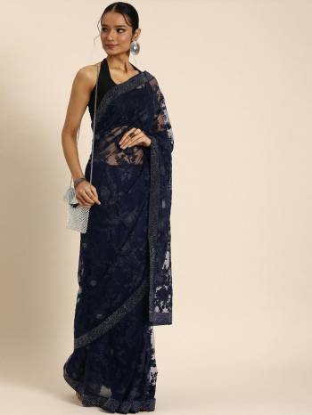 Garb This Partywear Stylist Designer Fine Colour Saree Paired With Blouse.This Saree Are Net And Blouse Are Art Silk Fabric With Heavy Designer Embroidery Work. Buy This Pretty Saree Now.