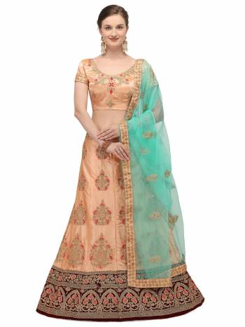 Garb This Partywear Heavy Designer Lehenga Choli And Dupatta In Fine Color Fabricated On Satin Silk Beautified With Heavy Attractive Embroidery Work.Buy Now. 