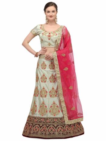 Garb This Partywear Heavy Designer Lehenga Choli And Dupatta In Fine Color Fabricated On Satin Silk Beautified With Heavy Attractive Embroidery Work.Buy Now. 