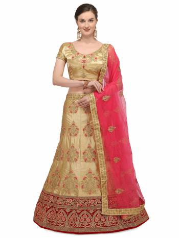 Garb This Partywear Heavy Designer Lehenga Choli And Dupatta In Fine Color Fabricated On Satin Silk Beautified With Heavy Attractive Embroidery Work.Buy Now. 