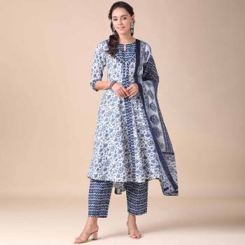 Attrective This Good Looking Readymade Long Suits In Fine Color. Top,Bottom And Dupatta Are Cotton Fabricated Beautified With Designer Printed. It Is Light In Weight And Easy To Carry All Day Long. 