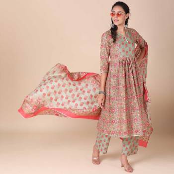 Attrective This Good Looking Readymade Long Suits In Fine Color. Top,Bottom And Dupatta Are Cotton Fabricated Beautified With Designer Printed. It Is Light In Weight And Easy To Carry All Day Long. 