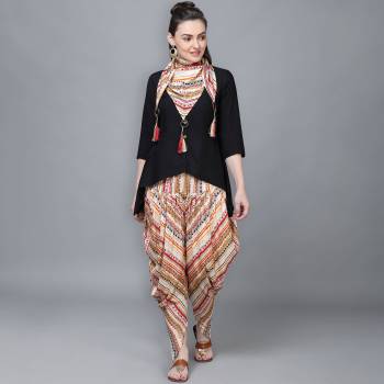 Attrective This Looking Readymade Long Kurti, Dhoti With Scarf In Fine Color. Its Kurti,Dhoti And Scarf Are Rayon Fabricated Beautified With Designer Hand Work With Digital Printed Dhoti And Scarf. It Is Light In Weight And Easy To Carry All Day Long. 