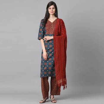 Looking This Readymade Long Suits In Fine Dark Color. Top,Bottom And Dupatta Are Cotton Fabricated Beautified With Designer Printed With Wevon Jari Dupatta. It Is Light In Weight And Easy To Carry All Day Long. 