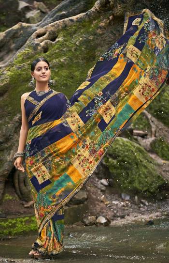 Looking This Designer Casual Wear Saree Are Fine Saree Paired With Blouse.This Saree And Blouse Are Georgette Based Fabric With Designer Abstract Printed With Lace. Buy This Pretty Saree Now.