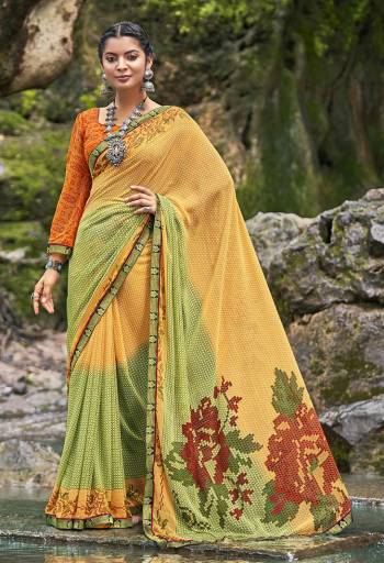 Looking This Designer Casual Wear Saree Are Fine Saree Paired With Blouse.This Saree And Blouse Are Georgette Based Fabric With Designer Abstract Printed With Lace. Buy This Pretty Saree Now.