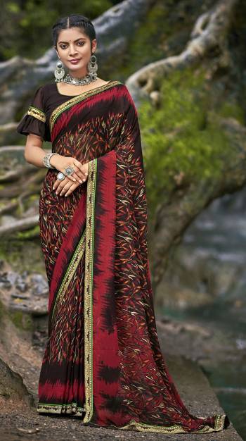 Looking This Designer Casual Wear Saree Are Fine Saree Paired With Blouse.This Saree And Blouse Are Georgette Based Fabric With Designer Abstract Printed With Lace. Buy This Pretty Saree Now.