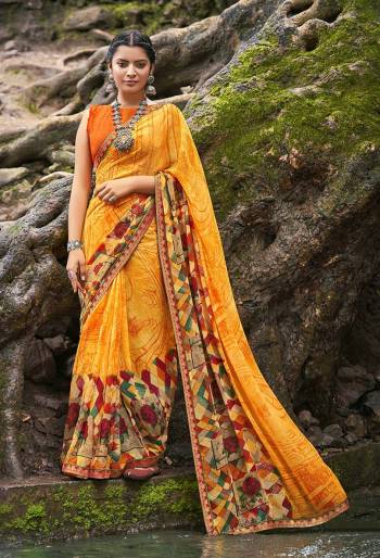 Looking This Designer Casual Wear Saree Are Fine Saree Paired With Blouse.This Saree And Blouse Are Georgette Based Fabric With Designer Abstract Printed With Lace. Buy This Pretty Saree Now.