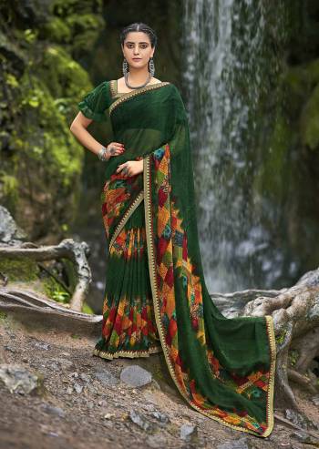 Looking This Designer Casual Wear Saree Are Fine Saree Paired With Blouse.This Saree And Blouse Are Georgette Based Fabric With Designer Abstract Printed With Lace. Buy This Pretty Saree Now.