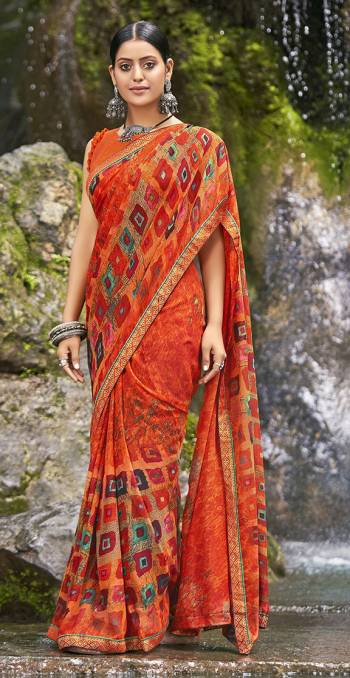 Looking This Designer Casual Wear Saree Are Fine Saree Paired With Blouse.This Saree And Blouse Are Georgette Based Fabric With Designer Abstract Printed With Lace. Buy This Pretty Saree Now.