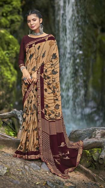 Looking This Designer Casual Wear Saree Are Fine Saree Paired With Blouse.This Saree And Blouse Are Georgette Based Fabric With Designer Abstract Printed With Lace. Buy This Pretty Saree Now.