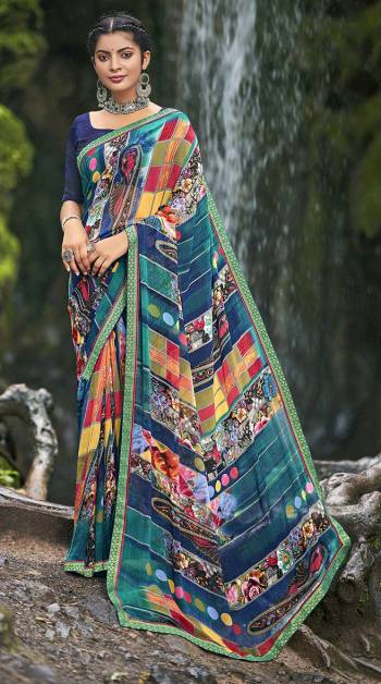 Looking This Designer Casual Wear Saree Are Fine Saree Paired With Blouse.This Saree And Blouse Are Georgette Based Fabric With Designer Abstract Printed With Lace. Buy This Pretty Saree Now.