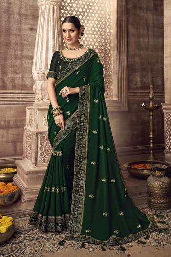 Stylist This Partywear Designer Fine Colour Saree Paired With Blouse.This Saree Are Vichitra Silk And Blouse Are Two Tone Phantom Silk Fabric With Heavy Jari,Resham Embroidery Embroidery,Stone Work Blouse. Buy This Pretty Saree Now.