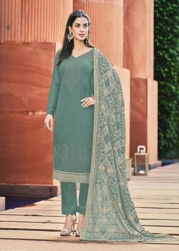 Looking This Designer Suits In Lovely Color.?Its Pretty Designer Mashine Diamond Work And Chain Embroidery Work Top Is Georgette Based Paired Bottom Santoon With Georgette Fabricated Dupatta Which Gives An Attractive To The Dress.