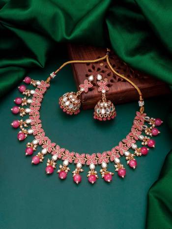 Attrective Look To Your Personality By Pairing Up This Beautiful Necklace With Your Ethnic Attire. This Pretty Set Is In Fine Color Beautified With Stone And Pearl Work. Buy Now.